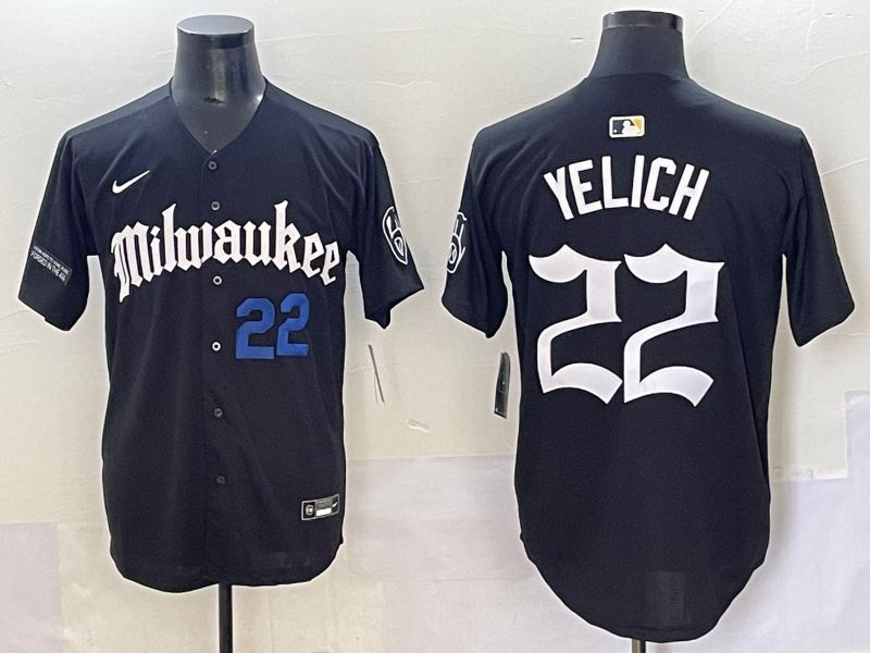 Men 2025 Milwaukee Brewers #22 Yelich Black Five generations Joint Name Nike MLB Jersey style 5